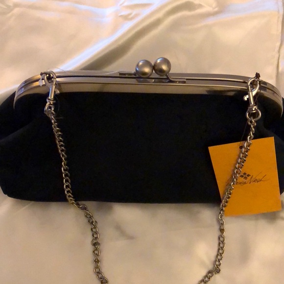 Patricia Nash Mia Frame Black Velvet & Leather Kiss Lock Clutch/Shoulder Bag NWT - Picture 7 of 13